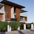 Modern Semi Detached Villa With Two Story Design Large Windows Balconies And Green Courtyard
