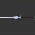Futuristic Spear Like Weapon With Red Shaft Blue Cone White Stripes And Yellow Tip