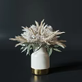Elegant White Vase With Pampas Grass Protea Green Leaves And Ribbon Decoration