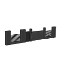Modern Entrance Gate With Black Door Stone Pillars And Louvered Panels