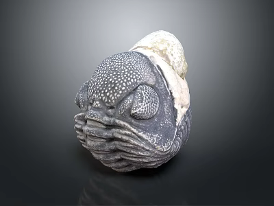 Gray Organ With Eyes And Hair Structure Featuring White Top And Textured Surface 3d model