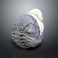 Gray Organ With Eyes And Hair Structure Featuring White Top And Textured Surface