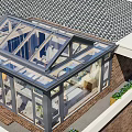 Sunroom Style Villa Balcony Featuring Glass Roof Transparent Walls And Green Plants