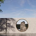 Scenic Wall with circular opening surrounded by trees and paved ground under blue sky 3d model