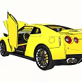 Yellow Sports Car Featuring Open Doors Hood And Visible Engine Components
