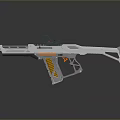 Futuristic Sci Fi Gun With Silver Metallic Body Black Scope And Yellow Red Accents