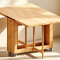 Simple Wooden Dining Table With Foldable Top And Wheels For Small Space