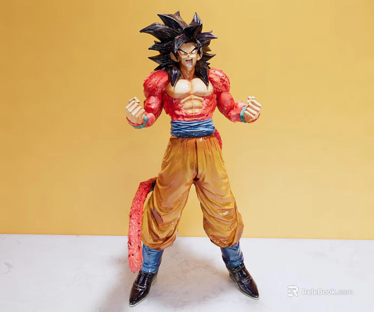 Anime Character Action Figure With Black Spiky Hair Red Upper Body Yellow Pants And Tail 3d model 