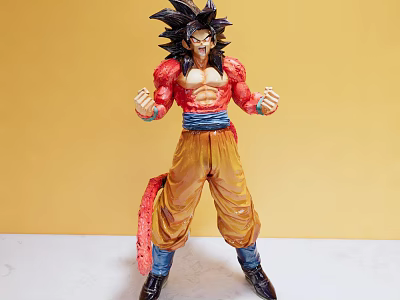 Anime Character Action Figure With Black Spiky Hair Red Upper Body Yellow Pants And Tail 3d model