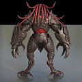 Mythical Fantasy Game And Movie Character With Armored Body Red Glowing Core Horns And Claws