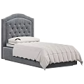 Single Bed with Gray Tufted Upholstered Headboard White Mattress and Comforter 3d model