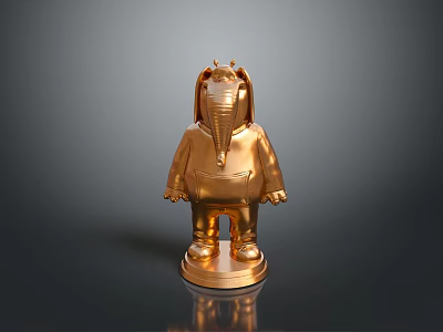 Golden Elephant Sculpture With Hoodie Design On Shiny Base Modern Art Figure 3d model
