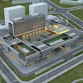 Modern Commercial Complex Showcasing Contemporary Architectural Design Green Roof And Open Plaza Areas