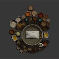 Traditional Stone Circular Pottery Workstation With Arch Top And Ceramic Pots Bowls