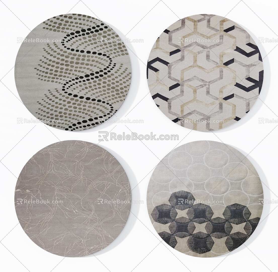 High gray abstract art pattern round carpet combination 3d model