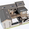 Modern Single Family House With Gray Roof Stone Walls Terrace Balcony