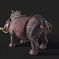 Mythical Creature Model With Long Tusk Mane And Textured Saddle Like Body