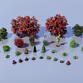 Diverse Outdoor Plant Combination with Red Leaf Trees Green Shrubs and Small Flowering Plants