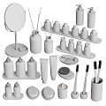 Elegant Daily Washing Supplies With Bottles Toothbrushes Brushes Trays Tubes Mirror And Candle