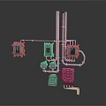 Industrial Equipment System With Metal Enclosures Pipes Control Units And Support Structures