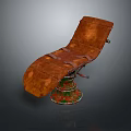 Classic Vintage Brown Leather Reclining Chair With Ornate Decorative Metal Base
