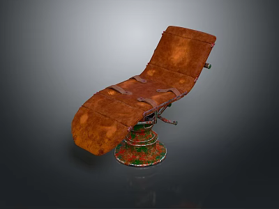 Classic Vintage Brown Leather Reclining Chair With Ornate Decorative Metal Base 3d model