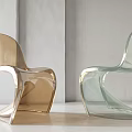 Modern Transparent Acrylic Single Chairs With Golden And Light Green Sleek Curves Design