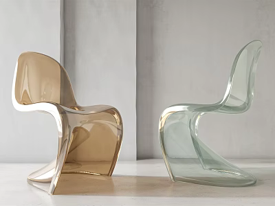 Modern Transparent Acrylic Single Chairs With Golden And Light Green Sleek Curves Design 3d model