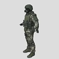 Military Protective Character in Camouflage Uniform With Helmet Gas Mask and Green Body Armor