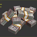 Stacked US Dollar Bills Bundled With Yellow Tape On Black Surface
