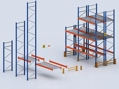 Industrial Metal Storage Racks With Multi Level Shelves For Warehouse Use 3d model