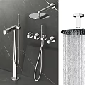 Modern Chrome Rainfall Shower Head With Handheld Sprayer And Control Knobs