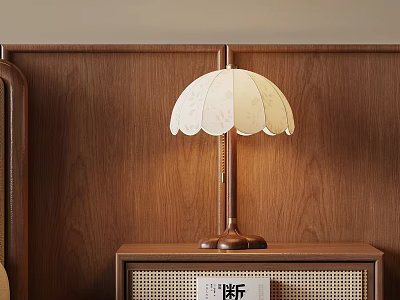 Wooden Nightstand With Table Lamp And Magazine In Bedroom Decor 3d model