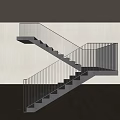 Concrete Staircase With Metal Railings In Modern Interior Wooden Floor And Window
