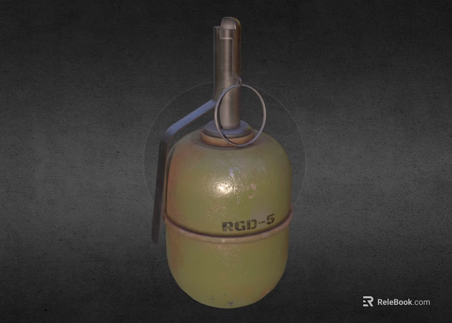 RGD-5 Hand Grenade Olive Green Military Weapon With Metal Fuse And Pull Ring Components 3d model 