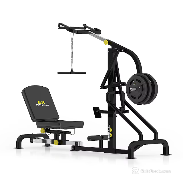 Sturdy Black Strength Training Fitness Equipment With Adjustable Seat And Weight Plates 3d model 
