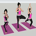 Women Practicing Different Yoga Poses In Pink Black Activewear On Pink Mats With Gray Background