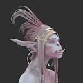 Fantasy Woman With Pointed Ears Feathered Hair And Cross Shaped Face Accessory