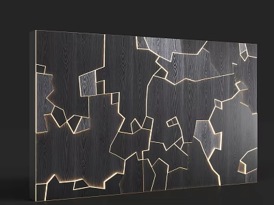 Dark Wooden Wall Lamp With Geometric Cutout Design And Illuminated Lines For Interior Decor 3d model