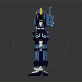 Blue And White Mecha Robot Action Figure With Yellow Horns And Weapons 3d model