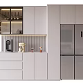 Modern Kitchen Wine Cabinet With Glass Doors Lighting And White Cabinets