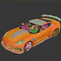 Orange Sports Car With White Roof Rear Spoiler Black Wheels And Sleek Design