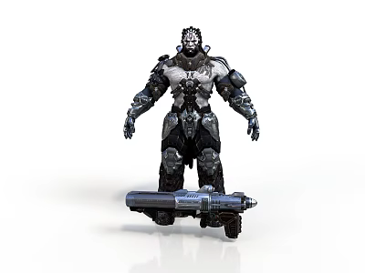 Mechanical Warrior Figure In Intricate Armor With Futuristic Weapon And Metallic Body Structure 3d model