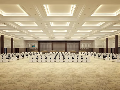 Large Modern Conference Room With Well Arranged Rows Of Chairs And Ceiling Lighting 3d model
