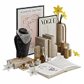 Decorative Ornaments Set With Necklace Display Vase Yellow White Flowers Books Open Book And Candles