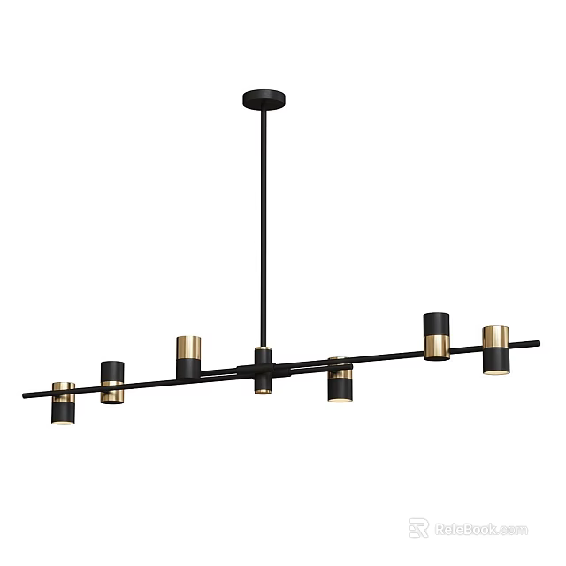 Modern Linear Black Ceiling Pendant Light With Gold Accents And Multiple Lights 3d model