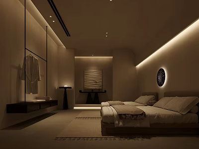 Modern SPA Sauna Interior With Minimalist Design Soft Lighting Comfortable Bed And Plush Towels 3d model