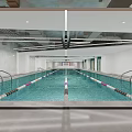 Modern Indoor Swimming Pool Facility With Lanes Handrails And Clear Water