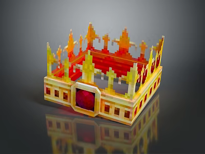 Ornate Pixel Art Golden Crown With Red Gem And Spiked Design 3d model