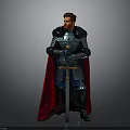 Man Standing in Shiny Medieval Armor With Red Cape Holding Sword